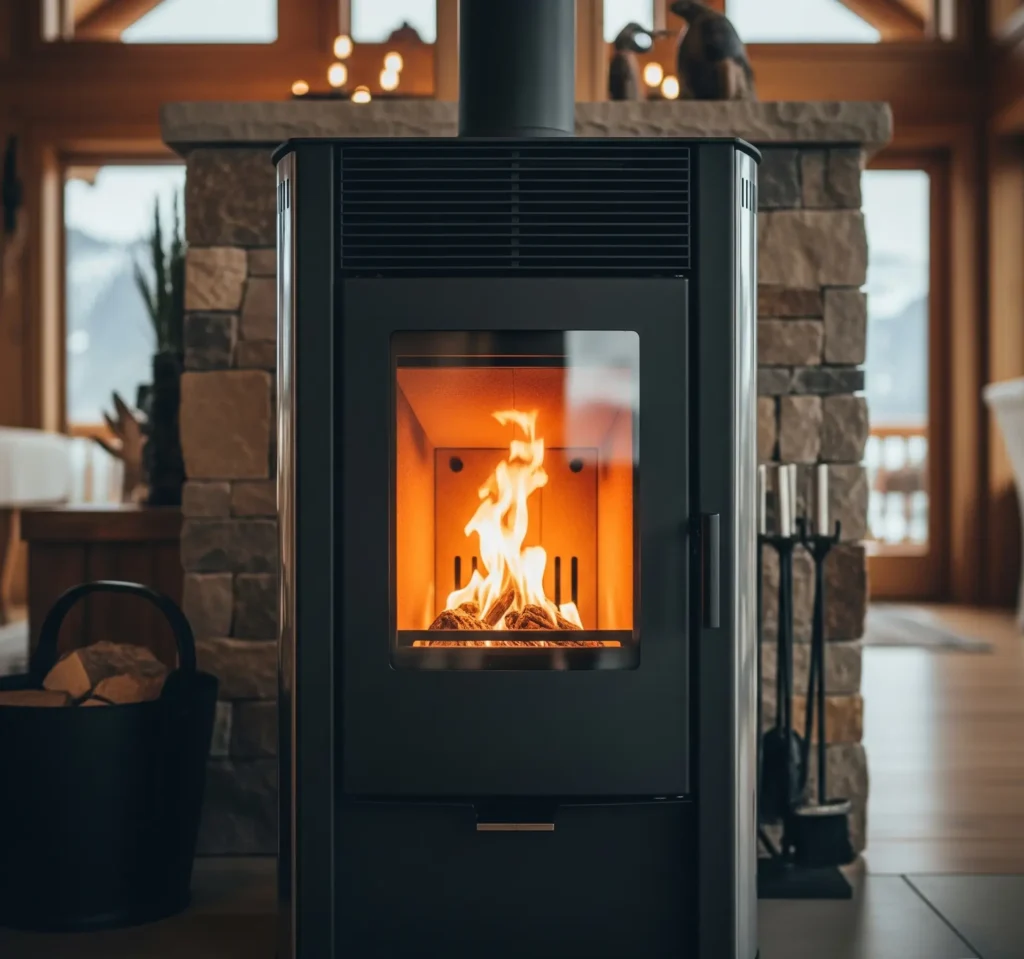 Riscaldamento con stufa a pellet in una casa
