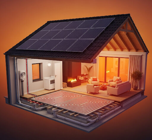 Render di una casa moderna con tutte le tipologie di impianti di ricaldamento